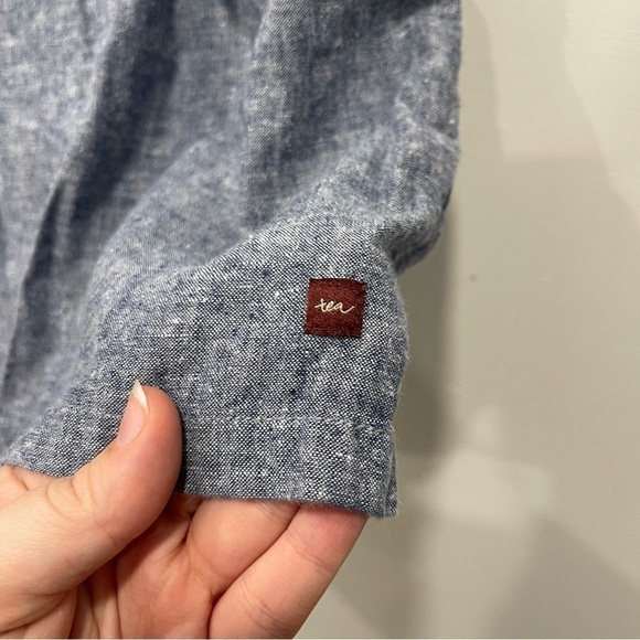 Tea Collection Flutter Sleeve Chambray Dress Size 4 Linen Cotton Embroidered - Picture 8 of 8